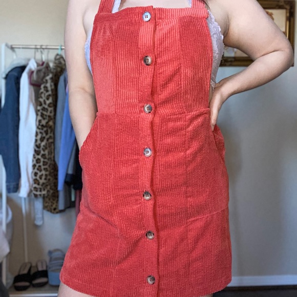 Orange Corduroy overall dress - Picture 2 of 4